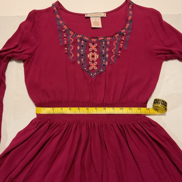 Flying Tomato Embroidered Dress Long Sleeve Burgundy - Picture 5 of 9